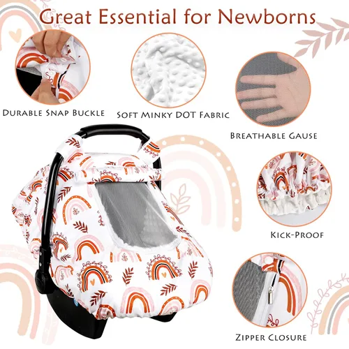 Miniatura 2 de Pea Pod Funda de Asiento de Automóvil para Bebé Niñas, Fundas de Asiento de Automóvil Infantil Arcoíris con Capota para Recién Nacidos, 2 Capas