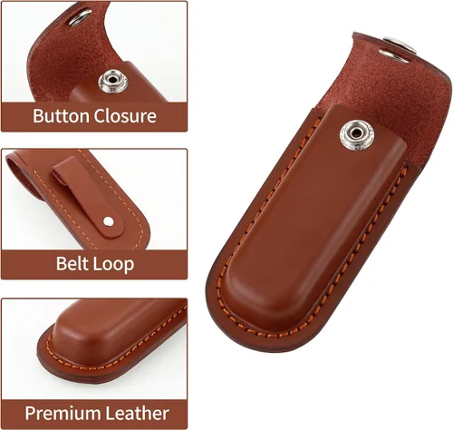 Miniatura 2 de Funda para cuchillo de bolsillo, estuche para cuchillo EDC plegable de 4 pulgadas, funda portátil de cuero para cuchillo con cierre a presión