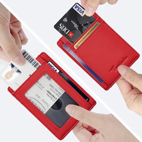 Miniatura 32 de Travelambo billetera mediana y minimalista de cuero para bolsillo frontal, con bloqueo de interferencia de radiofrecuencia