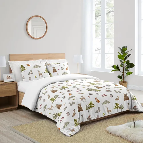 Miniatura 2 de Sweet Jojo Designs Juego de edredón de bosque forestal con animales para niños y niñas, unisex, tamaño Queen, edredón de tamaño completo para niños