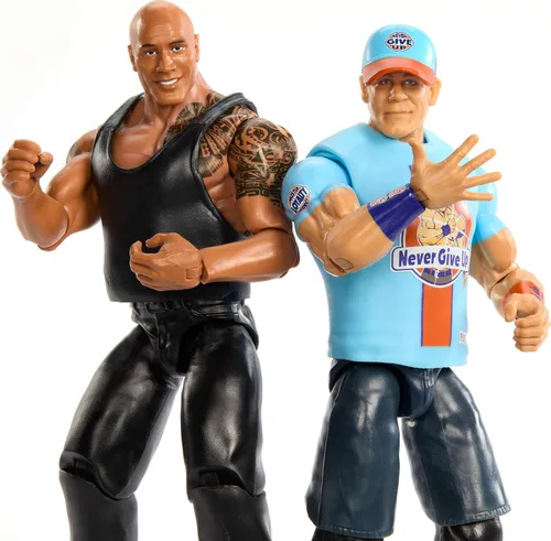 Miniatura 3 de Mattel WWE Main Event Championship Showdown - Juego de 2 figuras de acción y accesorios, serie #19 The Rock vs John Cena coleccionable