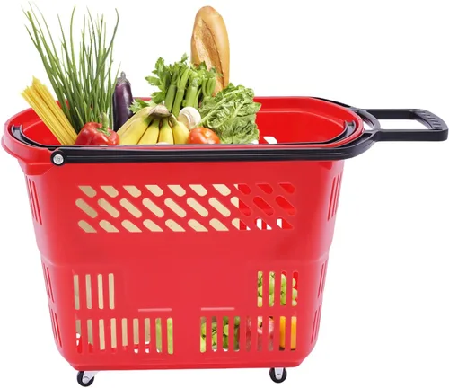 Miniatura 10 de Carrito de compras de 6 piezas, moderno carrito de compras de 35 l/9.2 galones con ruedas y asa, cesta de compras de PP independiente carrito de Azul