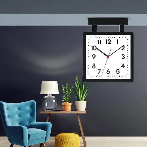 Miniatura 8 de BESTIME 66295A Reloj de pared de plástico de doble cara con marco negro. Reloj de estación clásico de diseño simple, estilo silencioso, elegante