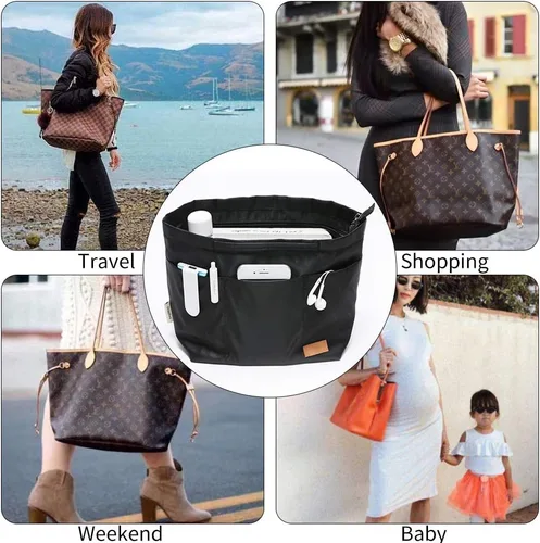 Miniatura 21 de iN Organizador de bolso con cremallera de tela de nailon para mujer, Beige