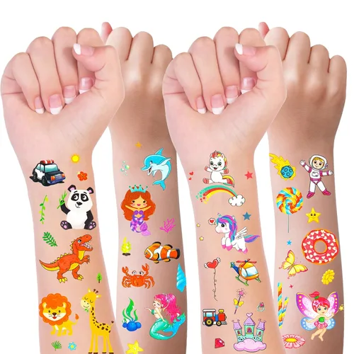 Miniatura 2 de Habett Tatuajes temporales para niños, más de 300 estilos mixtos de tatuajes temporales para niñas y niños, espacio de automóvil, dinosaurio