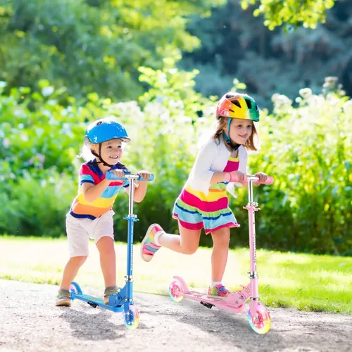 Miniatura 6 de Patinete para niños de 3 a 12 años – Patinete para niños con ruedas de luz LED y manubrio ajustable de 3 niveles, ligero y plegable de 2 ruedas