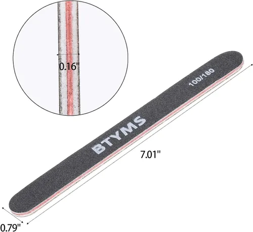 Miniatura 2 de BTYMS 25 limas de uñas para uñas acrílicas y uñas naturales, grano 100/180, pulidores de uñas negras de doble cara, limas de uñas Blanco apagado