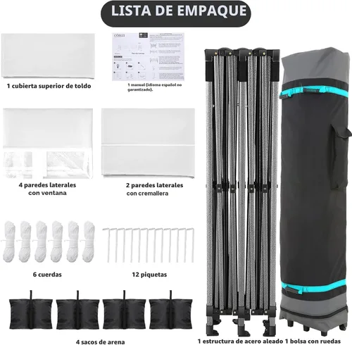 Miniatura 6 de COBIZI 10x20 Toldo emergente con 6 paredes laterales, toldo resistente UPF 50+ para todas las estaciones, resistente al viento, impermeable, Blanco