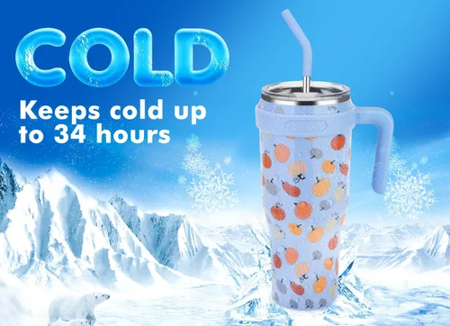 Miniatura 2 de Zenbo Vaso térmico de 50 onzas con asa y tapa con popote, vasos aislados de acero inoxidable, mantiene las bebidas frías hasta 34 horas, cabe