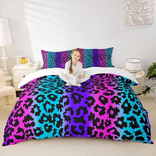 Miniatura 21 de Juego de funda de edredón para niños, tamaño individual, diseño de cebra y leopardo con purpurina, decoración de habitación para niñas y mujeres