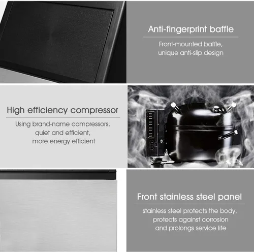 Miniatura 4 de Costzon Máquina comercial para hacer hielo, máquina de hielo de acero inoxidable integrada de 110 libras/24 horas con capacidad de almacenamiento