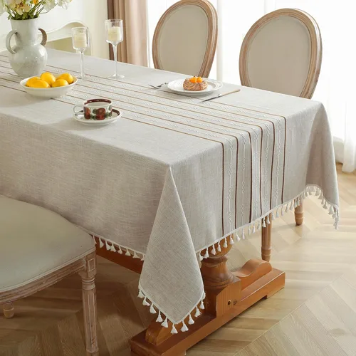Miniatura 8 de JIALE - Manteles para mesas rectangulares, mantel de lino de algodón impermeable sin arrugas para mesas de comedor de granja, manteles de tela suave