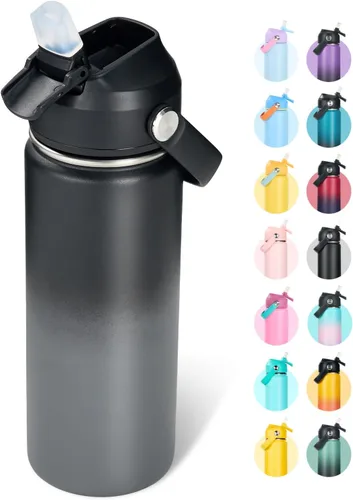 Miniatura 26 de Fijinhom Botella de agua aislada de acero inoxidable de 18 oz, de boca ancha, de doble pared, con vacío, con pajita de silicona, a prueba de sudor