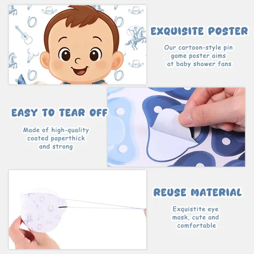 Miniatura 4 de Faccito Pin The Chupete - Juego de baby shower, decoración de fiesta de baby shower, incluye póster grande, 24 calcomanías para chupete, juego