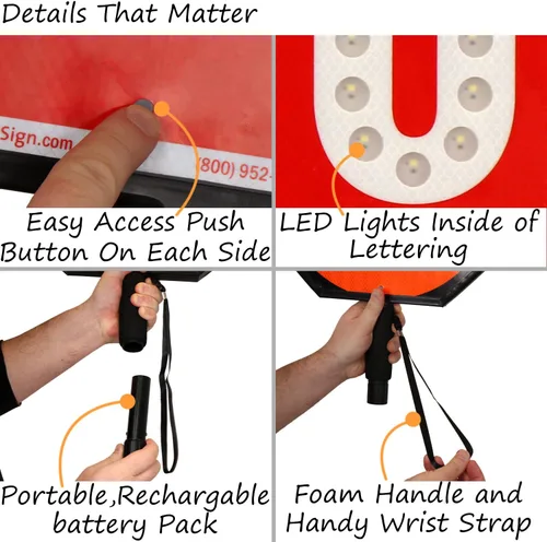 Miniatura 8 de SmartSign Paleta LED STOP SLOW – Señal de parada lenta reflectante de mano con asa, 18 pulgadas de doble cara, modos de luz LED