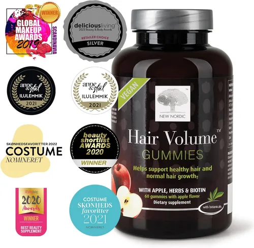 Miniatura 5 de NEW NORDIC Gomitas de volumen para el cabello, 2500 mcg de biotina, suplemento diario de vitaminas para el cabello para apoyar el cabello, la piel