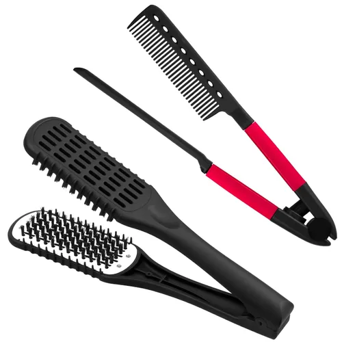 Miniatura 10 de CHENGU 2 piezas de peines para alisar el cabello, pinza de cerdas de jabalí de doble cara y cepillo en forma de V para peinar el cabello, para Negro