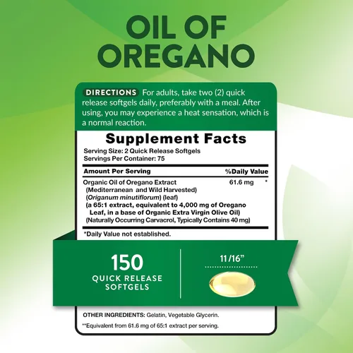 Miniatura 2 de Nature's Truth Cápsulas blandas de aceite de orégano 150 unidades Suplemento de hierbas sin OMG y sin gluten