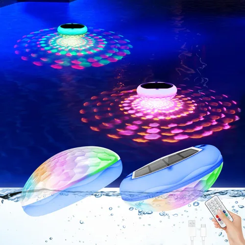 Miniatura 11 de Luces solares para piscina (1 unidad), 2600 mAh USB recargables luces flotantes flotantes de 6.7 pulgadas IP68 impermeable con control remoto, RGB