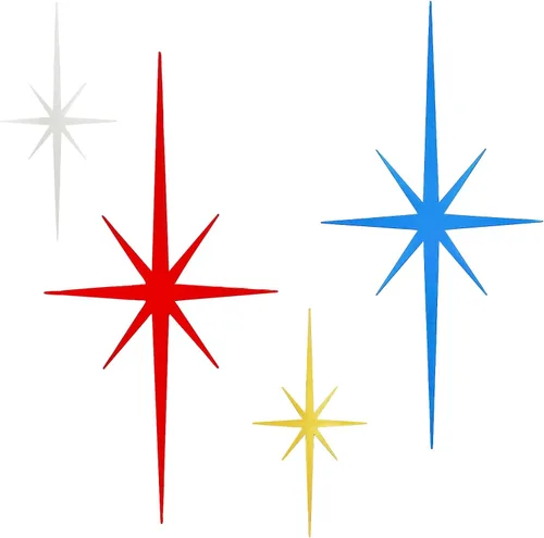 Miniatura 8 de 4 piezas de escultura de pared de arte de estrella de metal, decoración de pared de explosión de estrella de 8 puntas, diamantes brillantes