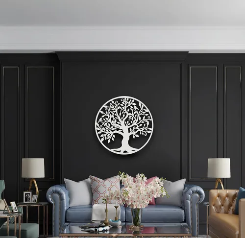 Miniatura 4 de DEKADRON Arte de pared de metal, árbol de la vida blanco, árbol genealógico de metal, silueta de pared de metal, decoración de pared de metal