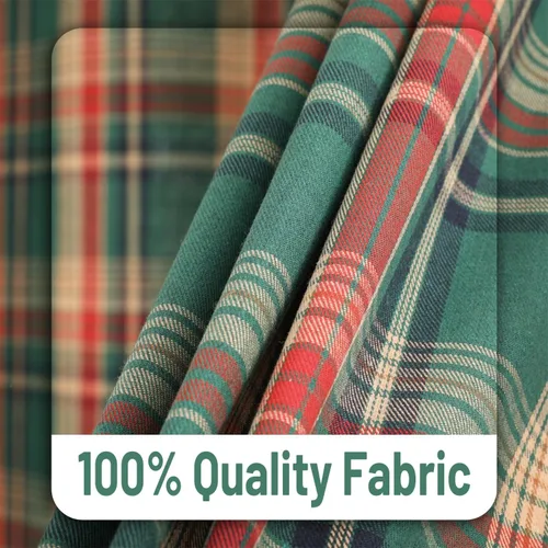 Miniatura 6 de Juego de cortinas tartán de 2 cortinas escocesas clásicas semi opacas con ojales en la parte superior, lavables a máquina, verde y rojo 52" de ancho