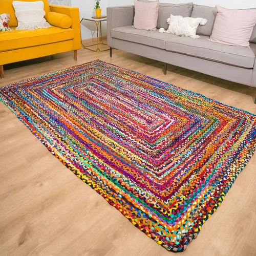 Miniatura 9 de RAJRANG Alfombra ovalada trenzada a mano de 2 x 3 pies, multicolor, bohemio, reversible, rústica, de algodón, alfombra Chindi geométrica