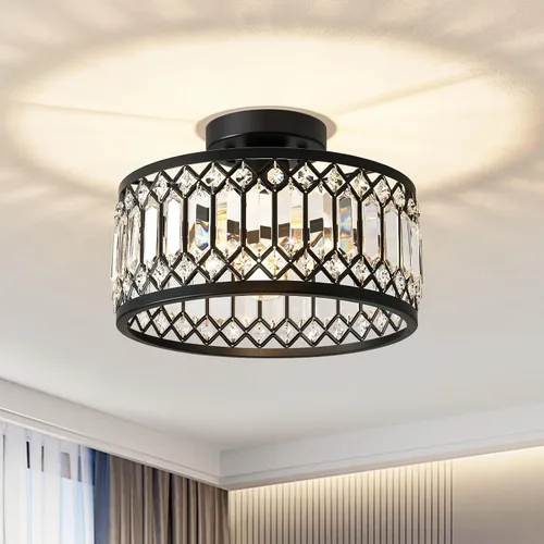 Miniatura 18 de Pevfah Lámpara de techo negra de cristal, moderna lámpara de techo semiempotrada, accesorios de iluminación de pasillo redondo para cocina, entrada