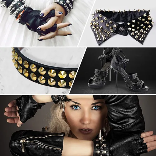 Miniatura 6 de uxcell 1 yarda de puntada en cono de punta, 12 filas de plástico con parte trasera plana, remache punk, cinta para manualidades, bolsos, decoración