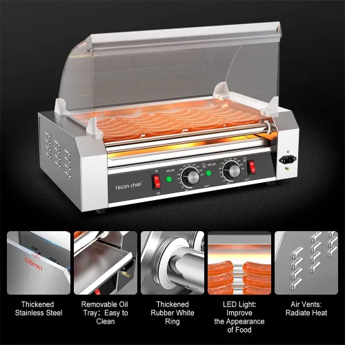 Miniatura 4 de Leconchef - Máquina de rodillos para perros calientes, eléctrica comercial, parrilla de 7 rodillos, calentador de perros calientes, máquina