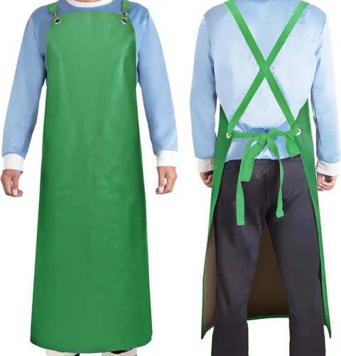 SHEOMERN Delantal de goma impermeable, 43 pulgadas, antidesgarros, de vinilo resistente, ajustable, más grueso, con espalda cruzada, para Verde