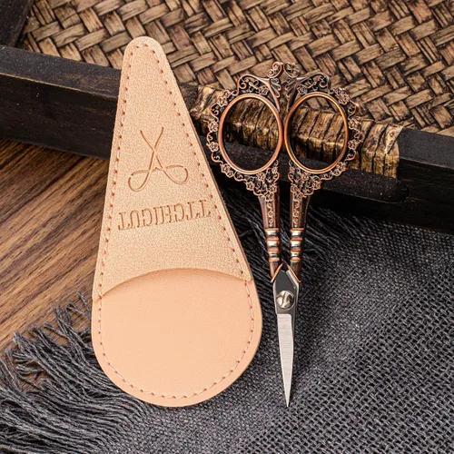 Miniatura 8 de Tijeras multiusos de cobre con funda, tijeras afiladas de costura y bordado para oficina, hogar y escuela