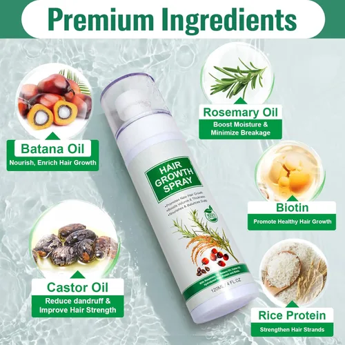 Miniatura 2 de Spray de suero para el crecimiento del cabello, spray natural para el crecimiento del cabello con biotina, batana, romero y aceite de ricino