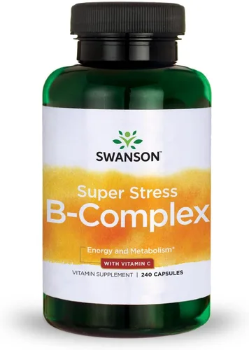 Swanson Suplemento energético y de bienestar Super Stress B-Complex para adultos ocupados que buscan apoyo diario de vitamina B (240 cápsulas)