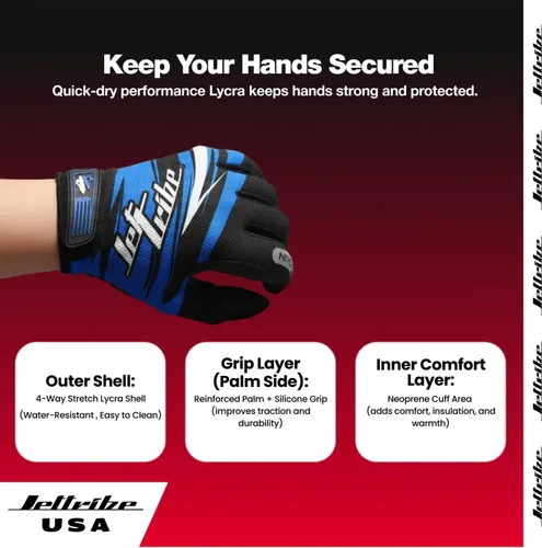 Miniatura 4 de Jettribe Race Skin PWC - Guantes de recreación Dedo completo fino y transpirable Accesorios de moto acuática para hombres y mujeres jóvenes
