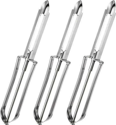 Paquete de 3 peladores de verduras para cocina, pelador de papas y frutas de acero inoxidable con mango ergonómico de fácil agarre, apto para