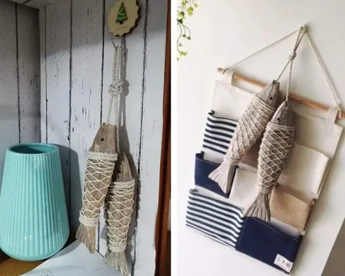 Miniatura 5 de Decoración de peces de madera antigua, adorno para colgar en la pared, decoraciones de peces de madera para el hogar tema náutico