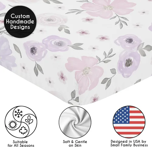 Miniatura 5 de Sweet Jojo Designs Sábanas ajustables para cuna de bebé (floral bohemio morado/gris) para niñas, guardería infantil, habitación de niños pequeños