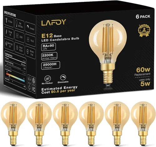 Miniatura 11 de Lafoy Bombillas redondas E12 para candelabros G16.5 equivalentes a 60 W, bombilla LED regulable, luz blanca suave de 2700 K, bombilla globo de 60