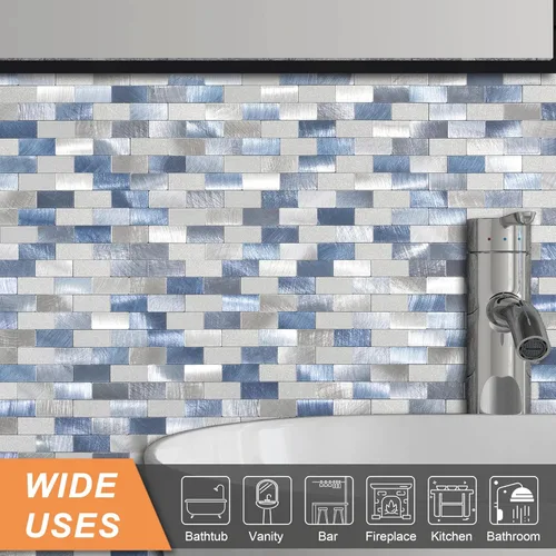 Miniatura 3 de VAOVI Azulejos de cocina para salpicaduras de metal adhesivo de ladrillo adhesivo adhesivo de mosaico de pared de baño impermeable