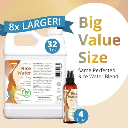 Miniatura 2 de Agua de arroz fermentada para el crecimiento del cabello, infundida con romero, biotina, cafeína, queratina vegana no grasa, espray naturalmente más