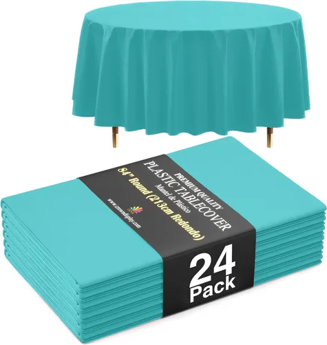 Miniatura 75 de Exquisite 66% Thicker Premium Aqua Round Tablecloth 0.5 Mil 6 Pack Plastic Table Cloth Disposable 84 Inch Round Plastic Tablecloth Won't Tear Easily