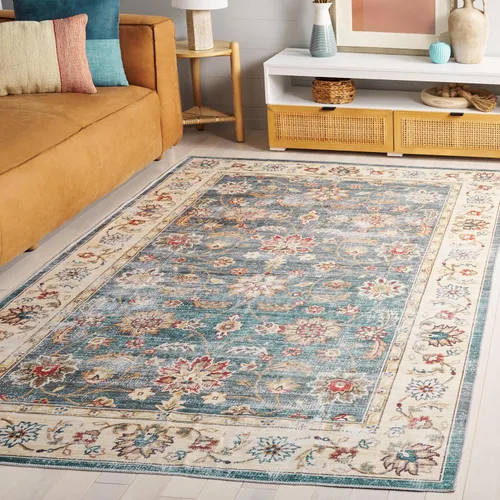 Miniatura 11 de SAFAVIEH Alfombra lavable Colección Arizona, ovalada, de 5 x 8 pies, verde y beige, antideslizante y fácil de limpiar, ideal para sala de estar