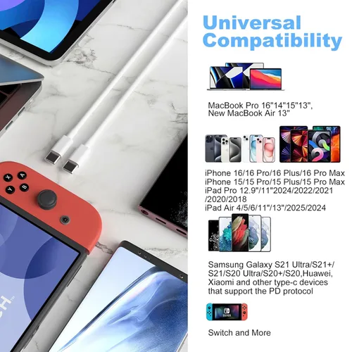 Miniatura 8 de Paquete de 2 cables de carga USB C a USB C de 3 pies y 60 W, cable de carga rápida tipo C a tipo C, para iPhone 16 E/17/Air/15/Pro/Plus/Pro Max