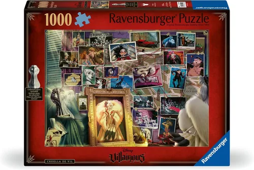 Ravensburger Disney Villainous: Cruella de Vil and Figurine - Rompecabezas de 1000 piezas para adultos - 12001124 - Herramientas hechas a mano,