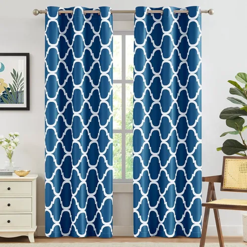 Miniatura 36 de Melodieux - Cortinas opacas estilo marroquí con aislamiento térmico y ojales para oscurecer sala de estar, 2 paneles. Blanco hueso/verde azulado