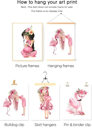 Miniatura 3 de Lienzo decorativo para pared de niña flamenco, cuadro rosa acuarela princesa floral decoración de animales para baby shower, baño, cuarto de bebé