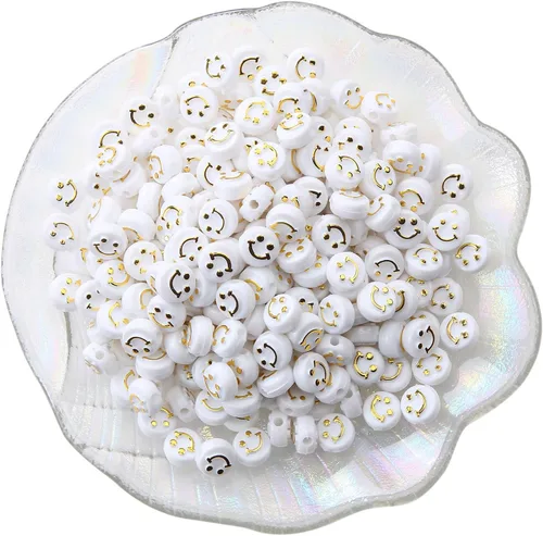 Miniatura 10 de Cuentas de cara sonriente, cara feliz de 0.394 in, acrílico, bonitas cuentas espaciadoras, fabricación de collares y pulseras, suministros