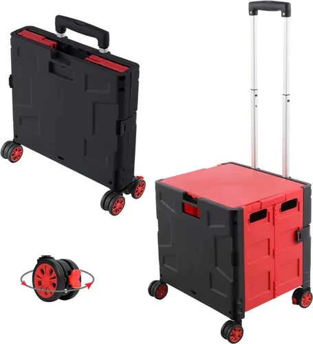 Miniatura 29 de FELICON SELORSS Carro de Utilidad Plegable Carro de Mano Plegable con Mango Telescópico de Plástico Resistente Cesta Plegable de 4 Ruedas Giratorias