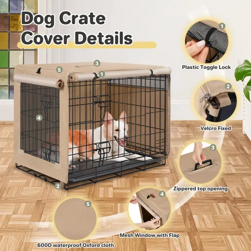 Miniatura 3 de Seiyierr Funda para jaula de perro – Funda para perrera para jaula de perro de 24 pulgadas, cubierta de poliéster de doble puerta para jaula